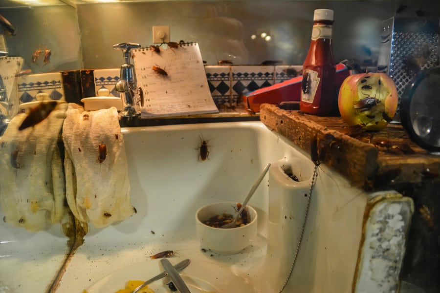 Cockroaches In A Dirty Kitchen