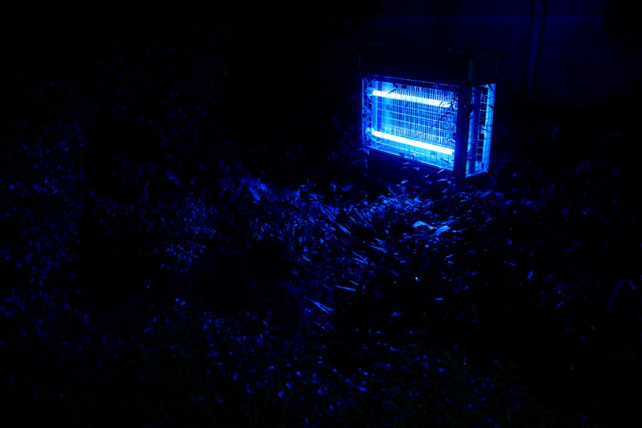 Electric Mosquito And Insect Zapper With Blue Lights Turned On