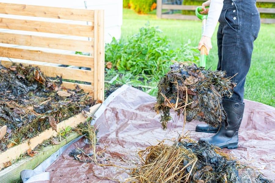 Gardnener Aerateing The Compost