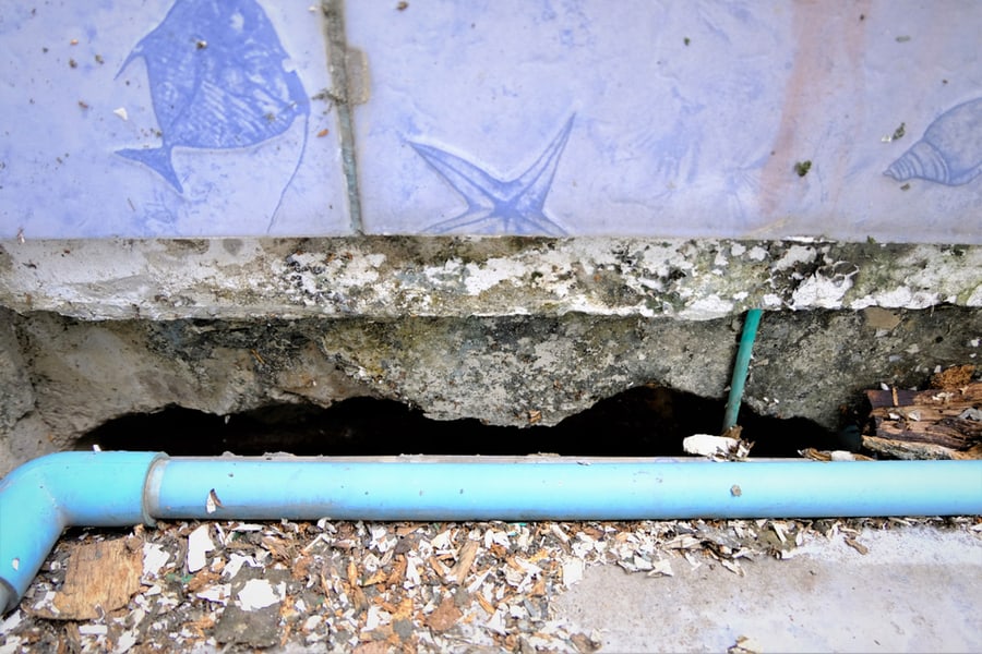 The Cement Floor Collapsed And Saw The Crevices Into The Hollow Under The House