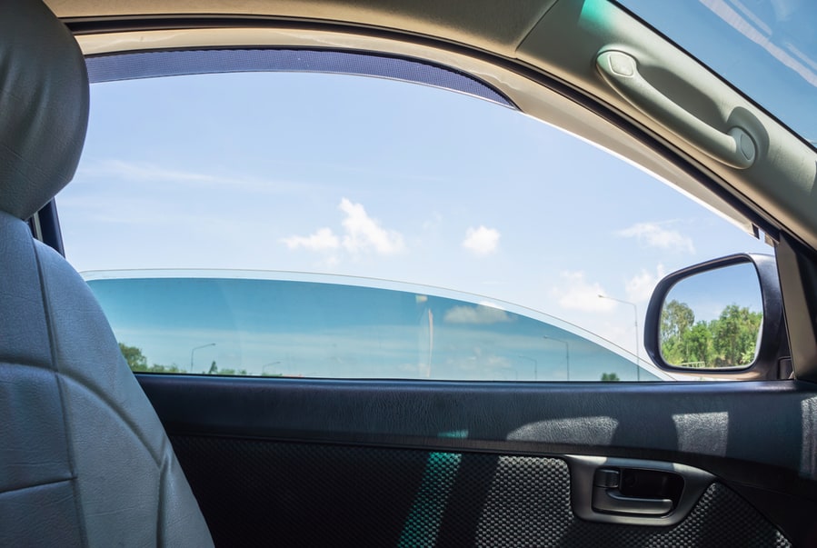 The Door Car Open Window Glass With Blue Sky View