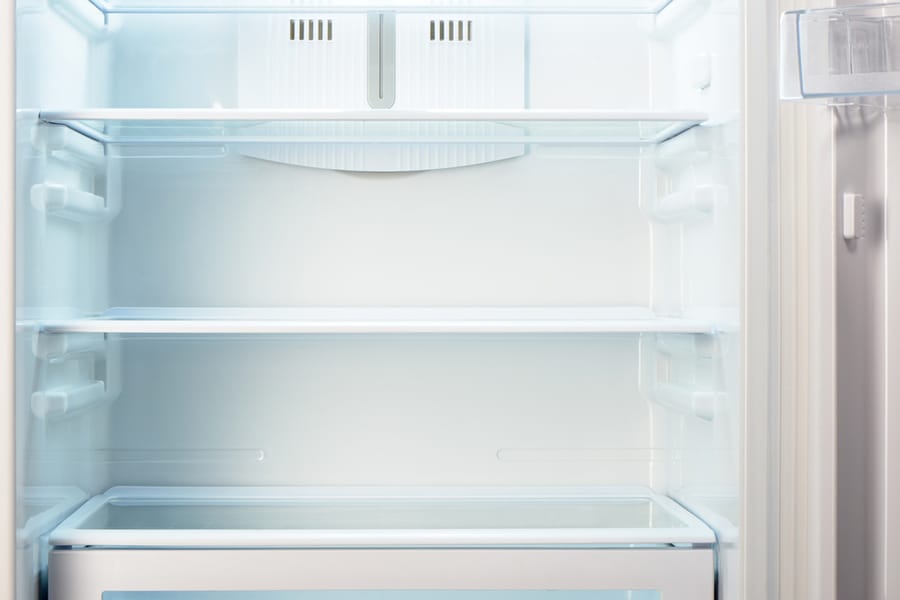 White Open Empty Refrigerator