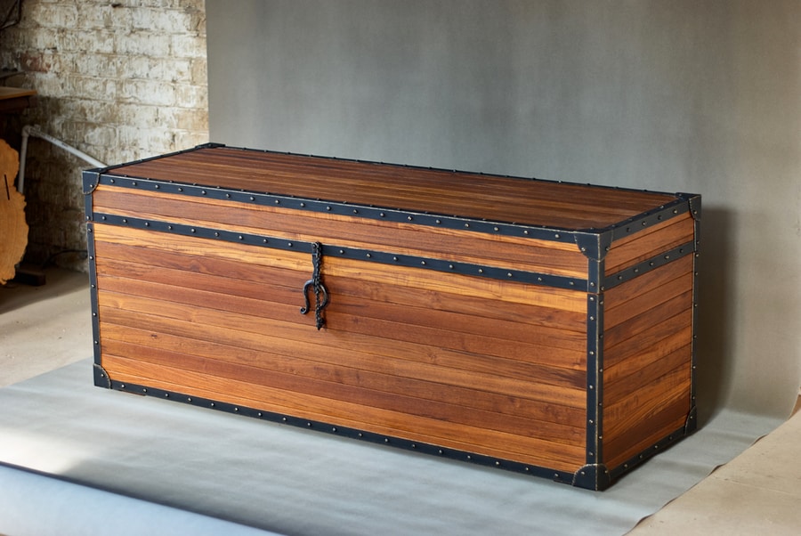 Wooden Storage Chest With Metal Frames On The Corners