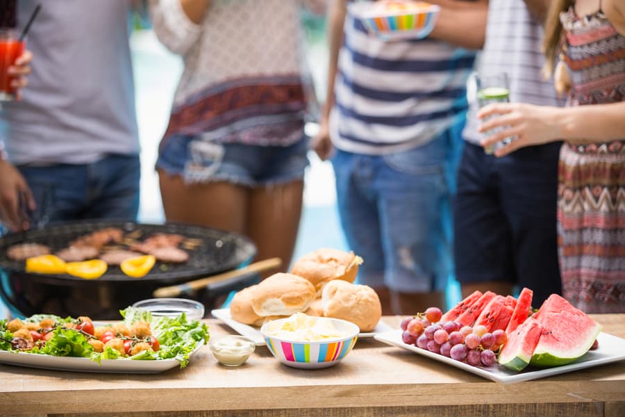 Fruits And Barbecue For Outdoors Barbecue Party