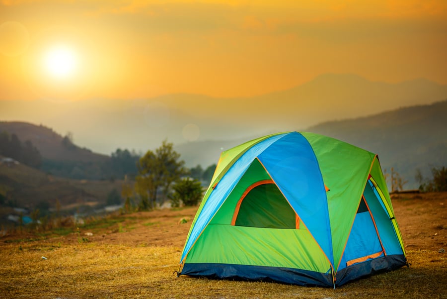 Tent Pitched In An Area Without Thick Vegetation