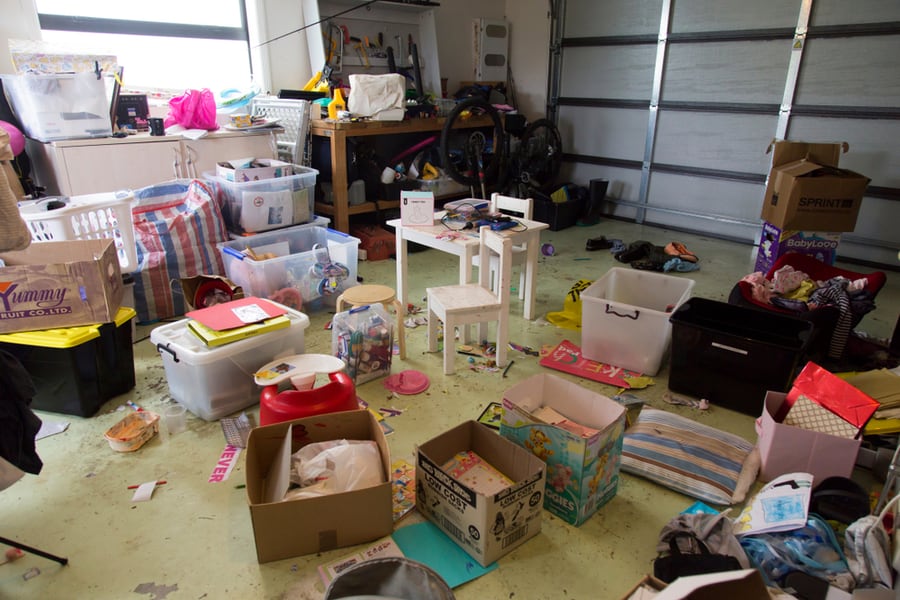 Garage Full Of Stuff, Exercise Equipment, Clothes, Junk.