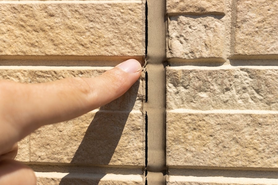 Man Inspecting Caulking On The Outer Wall