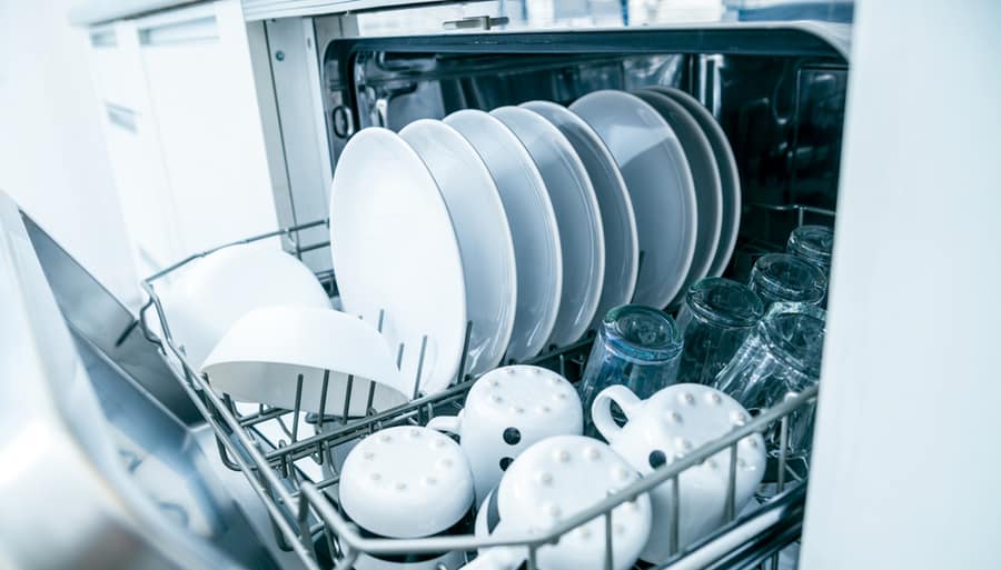 Open Dishwasher With Clean Dishes