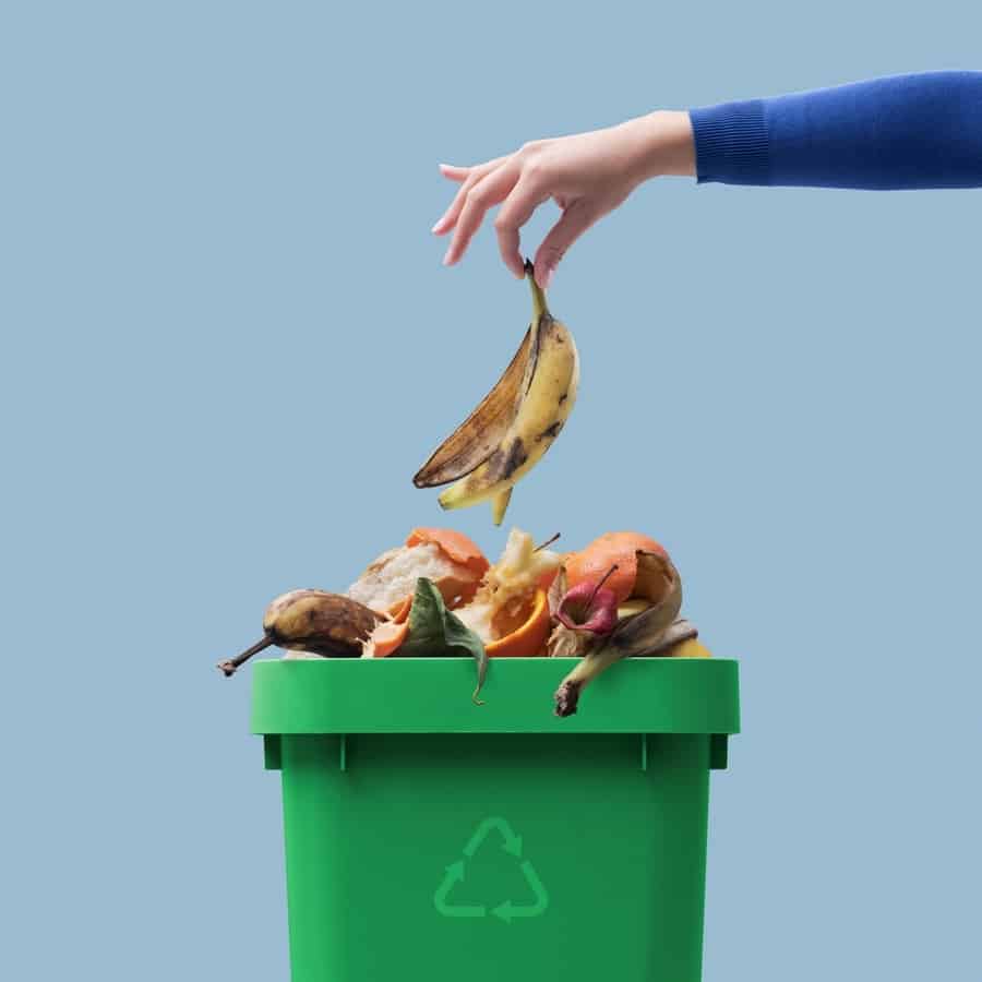 Woman Putting Organic Biodegradable Waste In A Recycling Bin
