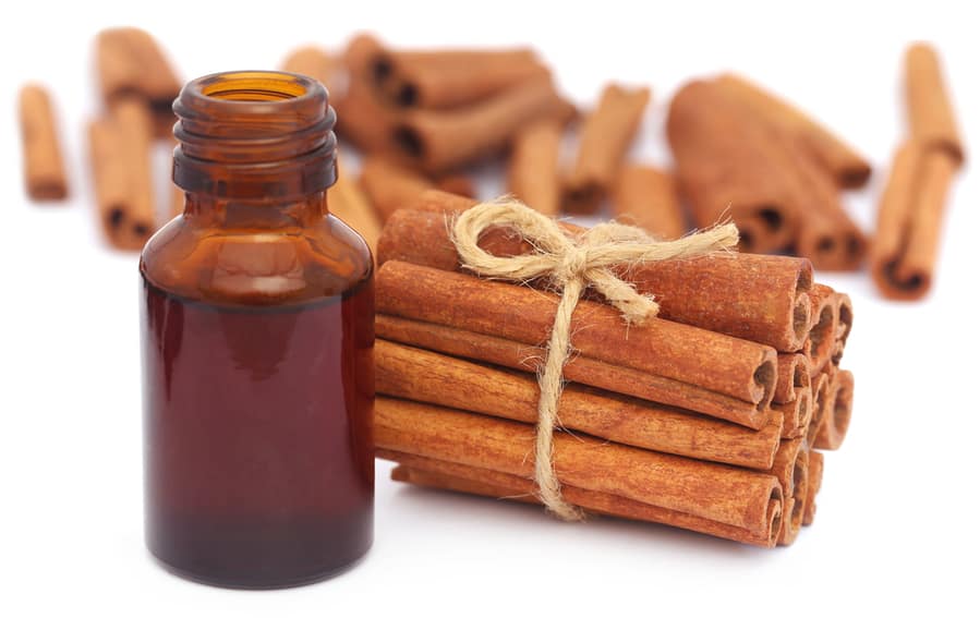 Bunch Of Some Fresh Aromatic Cinnamon With Essential Oil In A Bottle