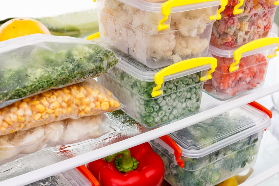 Vegetables On The Freezer Shelves